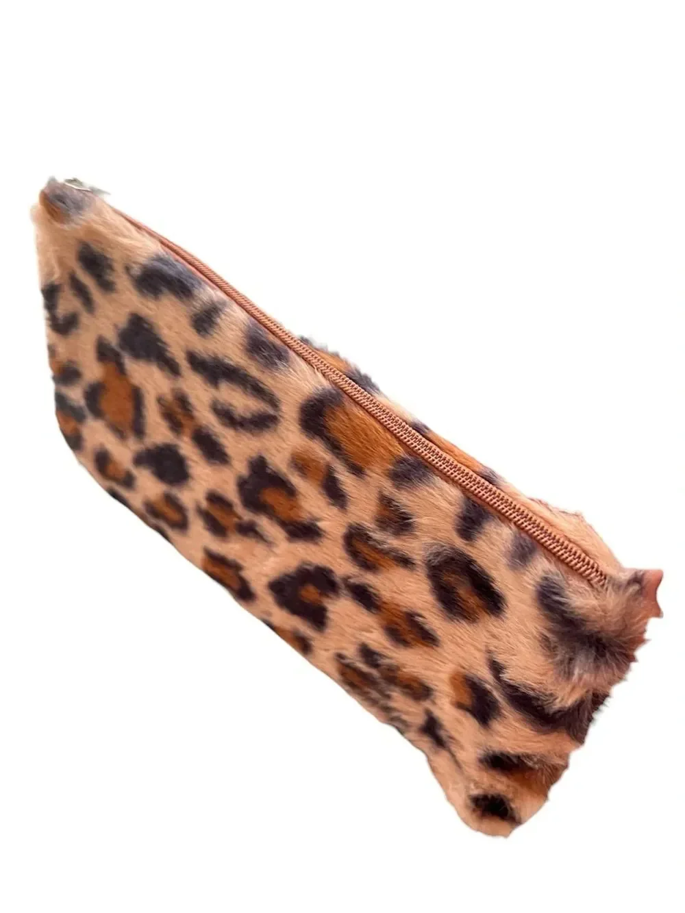 Leopard Print Faux Fur Wristlet Clutch With Keyring
